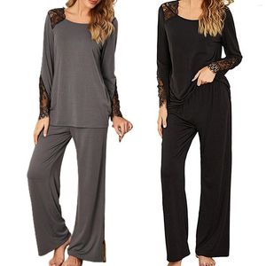 Pantalon deux pièces pour femmes 2 pièces pyjama confort ensembles femmes à manches longues dentelle Patchwork haut pulls ensemble ample vêtements de nuit