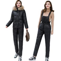 Dames tweedelige broek 2 stks Outdoor Sneeuwpakken Jumpsuit Skiing Pant Sets 2021 Overall Bodysuitparka Jacket Winter One Ski Mujer