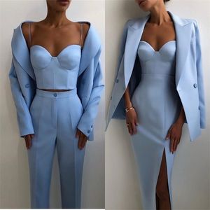 Tweede stuk broek van dames 3 stuks Fashion Women Suits Peaked Rapel Double Breasted Jacket Formele Casual Corset Pants Blazer Daily Wedding Prom Party Wear 220913