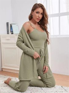 Femmes deux pièces pantalons 3 ensembles femmes tenues gaufre solide tricoté sangle haut Robe trois ensemble entraînement femme vêtements été