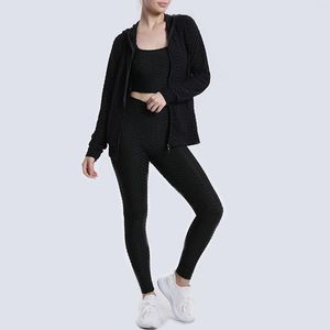 Pantalon de deux pièces pour femmes 3 ensemble de yoga vêtements de sport survêtement fileté haut court soutien-gorge taille haute leggings vêtements d'entraînement pour femmes costume de sport