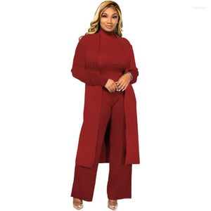 Pantalones de dos piezas para mujeres 3pcs juegos de kint para mujeres trajes de otoño invierno largo larga o cuello