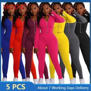 Pantalon de deux pièces pour femmes 5pcs articles en vrac en gros lots fermeture éclair deux pièces couleur cardigan à manches longues haut petit pied décontracté salon porter m10834