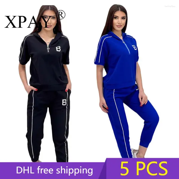 Pantalones de dos piezas para mujer 5 piezas al por mayor artículos a granel bordado con capucha conjunto de manga corta trajes para mujeres 2023 verano casual ropa deportiva Y2k