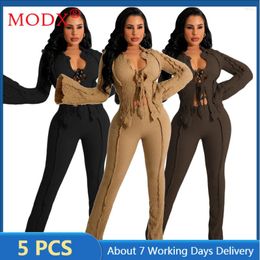 Tweedelige broek 5sets bulkartikelen Groothandel veel sexy set tracksuits voor vrouwen met lange mouwen Vacature Tops vrouwelijke kleding M13310