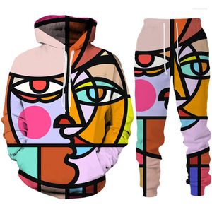 Tweedelige broek voor dames Samenvatting Face 3D Print Hoodie/Set Fashion Women Pullover Sweatshirts Jogger Suit Casual paar 2 PCS Tracksuit