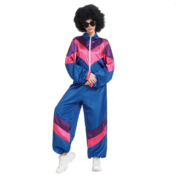 Pantalon à deux pièces pour femmes adultes des années 80S rétro de style rétro de style Hip Hop Windbreaker disco ensembles de couleurs et de tenue à manches longues en couleur