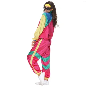 Pantalons à deux pièces pour femmes adultes 80s TrackSuit Retro Hip Hop Windbreaker Disco cosit Colorblock Long à manches longues et tenues