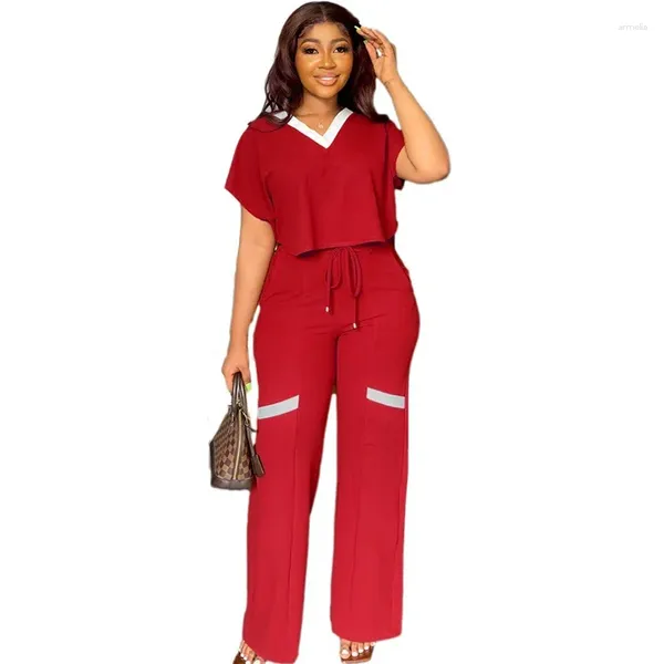 Pantalones de dos piezas para mujer Ropa africana Mujeres 2 Set T Shirt Tops y trajes de pantalón 2024 Summer Splice Fashion Office Lady Africa Ropa