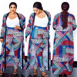Pantalon deux pièces pour femmes, costume de femme africaine, impression numérique, décoration, matériau en polyester, ample, grande taille, extensible, mode, style folklorique, 3 pièces.Ensemble T221012