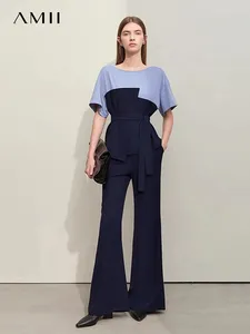 Pantalon de deux pièces pour femmes Amii minimalisme 2024 été épissé chemise en mousseline de soie lâche avec ceinture décontractée jambe large pour les femmes vêtements à la mode 12442074