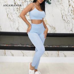 Pantalon de deux pièces pour femmes Anjamanor Baddie 2 sets Tenfits Sport Ribbed Crop Top et Cost For Women Clothes Wear Active Summer 2024 D16-CZ27