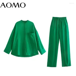Pantalon de deux pièces pour femmes Aomo 2024 Femmes Green Shirt Set Tracksuit Suite surdimensionnée 2 pièces Cloue Suits 5Z246A