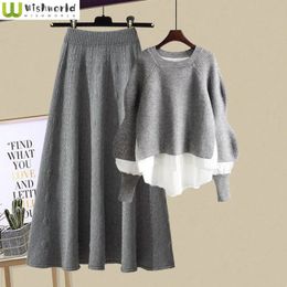 Vrouwen Tweedelige Broek Herfst En Winter Mode Set 2023 Koreaanse Versie Loszittende Gebreide Trui Halve Rok 231218