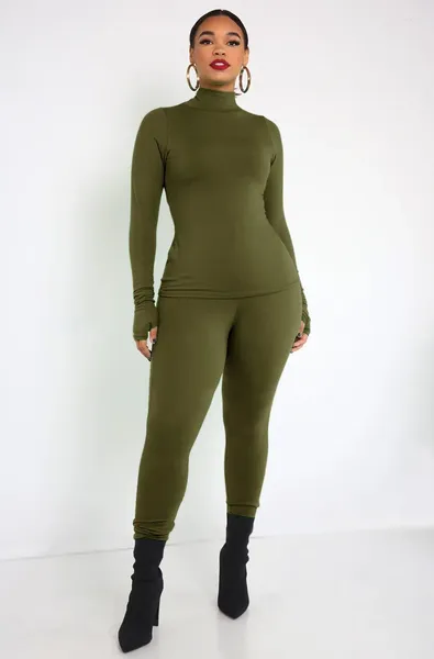 Pantalon deux pièces pour femmes, automne et hiver 2024, haut à col haut, petits Leggings, ensemble moulant de sport Simple et décontracté