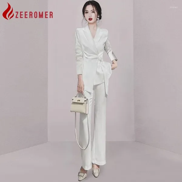 Pantalones de dos piezas para mujeres Autumn Elegantes pantalones de negocios blancos