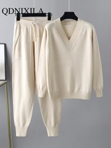 Femmes deux pièces pantalons automne hiver Harem survêtement décontracté pull ensembles tenues pull 2 tenues 230314