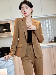 Dames tweedelige broek Broek Autumn Winter Lange mouw Pink Proze Pak Woman Professional Vrouwelijk Slim-Fit Single Button Jacket Trousers For Women