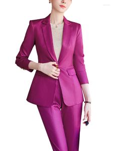 Vrouwen Tweedelige Broek Herfst Winter Lange Mouw Vrouwen Broekpak Blauw Roze Gestreept Kantoor Dames Blazer En Broek Vrouwelijke Formele Zaken