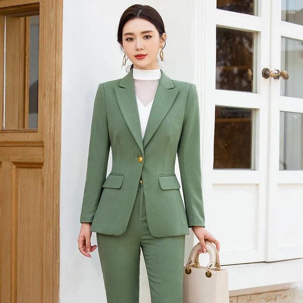 Pantalones de dos piezas para mujeres Outumn Winter Winter Work Wear Pantsuits Women Blazers Femininos Ol Professional Ladies Outfits Set Career Entrevista