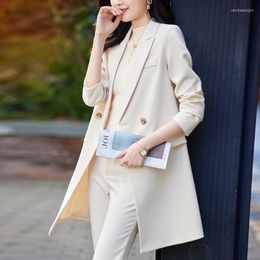 Dames tweedelige broek Autumn Winter Winter Women Business Suits Office Work Wear Formal Uniform Styles broekjes met Midden Long Wind Breaker
