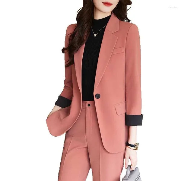 Pantalones de dos piezas para mujer Otoño Invierno Mujer Rosa Negro Caqui Pantalón clásico Traje 2 Oficina formal Señoras Ropa de trabajo de negocios Blazer y pantalón