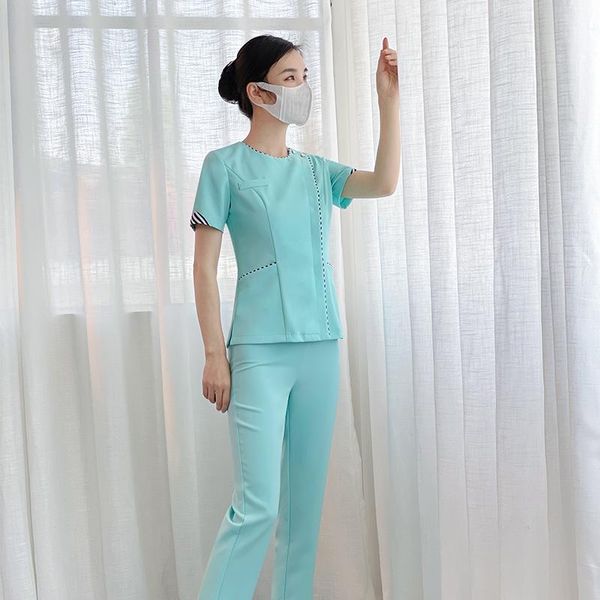 Pantalones de dos piezas para mujer Salón de belleza Esteticista Ropa de trabajo de manga corta Sauna Spa Recepcionista femenina Uniforme Trajes Masaje de pies Technicia