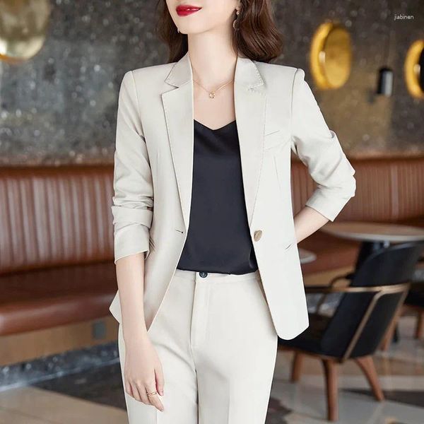 Pantalon de deux pièces pour femmes Beige Petite veste de costume pour femmes 2023 Printemps et automne Business Tempérament Interview Formel Wear Salopette