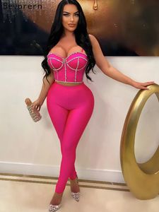 Pantalon deux pièces pour femmes Beyprern Chic Corset Crystal Leggings Set Glam Paillettes Vêtements Ensembles de luxe Survêtement Anniversaire Outitfs Sexy Clubwear 230815