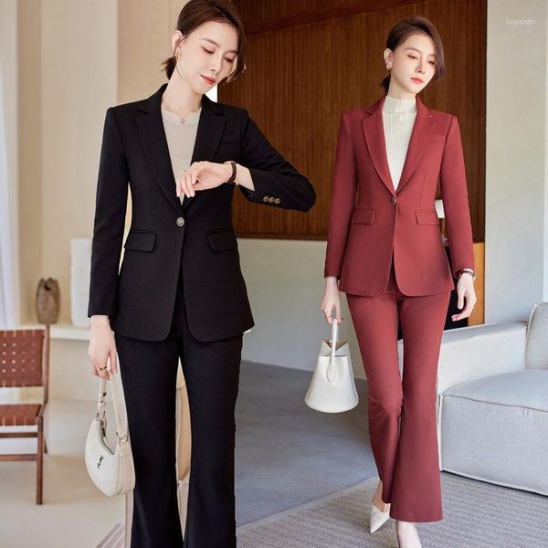 Pantalones de dos piezas para mujer Blazer negro para mujer 2023 Ropa de trabajo ajustada Temperamento de moda Traje de mujer Traje profesional a medida