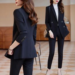 Pantalon deux pièces pour femmes, costume d'affaires noir, printemps et automne, entretien sur le lieu de travail, vêtements de cérémonie, petite veste de travail