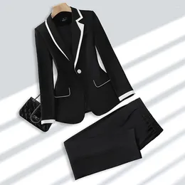 Pantalon de deux pièces pour femmes ensembles de costumes formels noirs veste patchwork et pantalon décontracté de combinaison de combinaison balzer 2 tenues féminines Ropa de Mujer