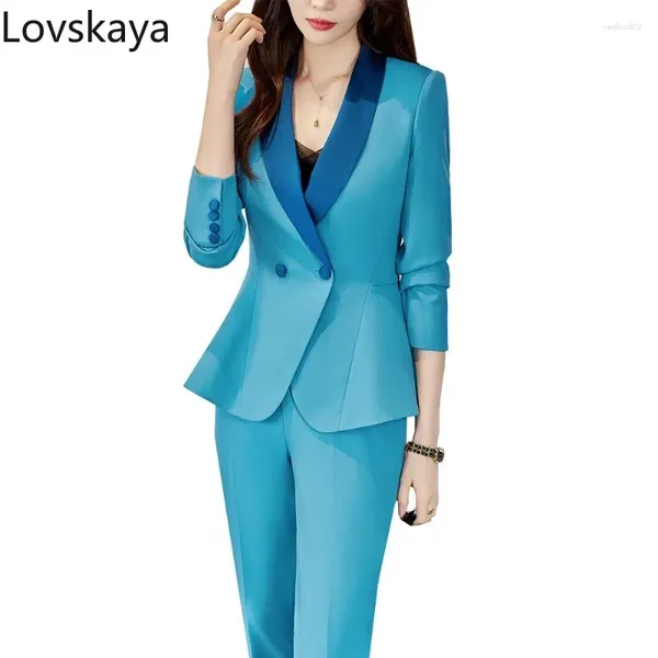 Blazer et pantalon pour femmes à deux pièces Femme Femme Formal 2 Set Pant Suit Black KaKi Blue Slim Women Business Work Work Wear