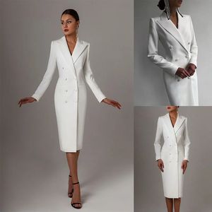 Pantalon deux pièces femme Blazer long imbiber pour femme veste a double boutonnage smoking blanc vetements a revers fete 231205