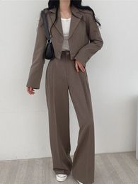 Pantaloni da donna a due pezzi Blazer Abiti Cappotto di moda a maniche lunghe Nero Set a vita alta Abiti 2023 Autunno Office Lady Coreano 231214