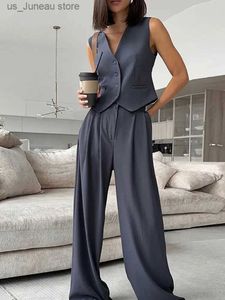 Dames tweedelige broek Blazer Tank Lange broek Damespak Slavelloos V-Neck Button