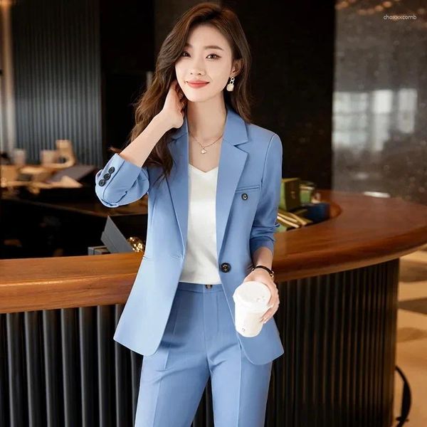 Pantalon féminin à deux pièces bleu / café / kaki Business occasionnel costume féminin Spring et automne haut de gamme Tempérament de travail haut de gamme