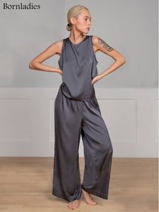 Tweedelige broek met damesgeborene pyjama pak lente zomer vrouwelijke huiskleding sets mouwloze gekruiste terug vest losse broek 230313