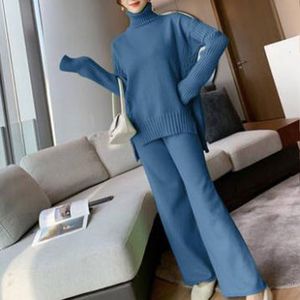 Tweedelige broekmerk van dames JxMyy Sweater Set Undefined Women Tracksuit Gebreide pakken Turtleneck brede benen Damesontwerpster Kleding Women Sweater 3281 8902