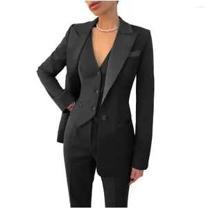 Pantalon de deux pièces pour femmes Business Women Suit Set 3 pièces Encoche Revers Gilet à poitrine unique pour le travail de bureau Costumes de dame (pantalon blazer)