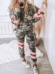 Pantalon deux pièces pour femmes Camouflage 2 ensembles tenues pour femmes vêtements d'automne sweat à capuche haut Long costume Streetwear survêtements femmes ensemble