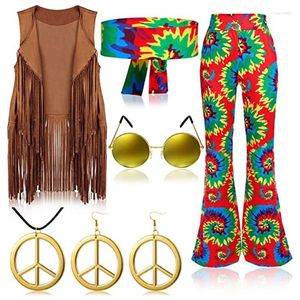 Pantalon de deux pièces pour femmes Carnaval des années 70 Hippie Party Vêtements rétro Costumes de travail pour femmes Bureau Robe de mariée Bavoir