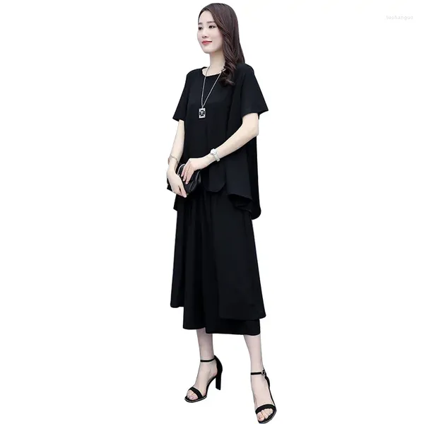 Pantalon à deux pièces pour femmes Casual Fashion Wide jambe Femme 2024 Été Fashionable Version coréenne Fat MM Sleming Temperament
