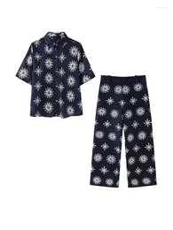 Pantalon de deux pièces à deux pièces Casual Long Suit Fashion Fashion Low Able Single Breasted Courtes Shirts Femme Summer Chic Vintage Set 2