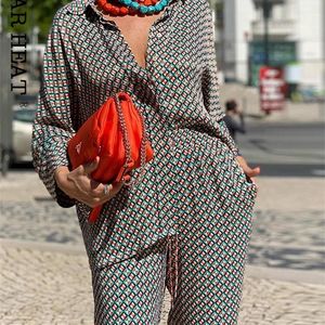 Tweedelige broek voor dames Casual losse print rechte broek Pakken vrouwen vintage volledige mouwen shirt broek sets Summer Lady Fashion Outfits 221010