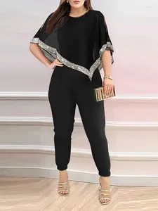 Tweedelige broek voor dames casual set mode contrasterende pailletten cape mouwen elegante kerstronde nek tweedelig 2023