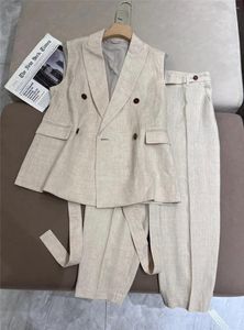 Tweedelige broek voor dames casual pak linnen blazer jasje vest potlood sets van hoge kwaliteit