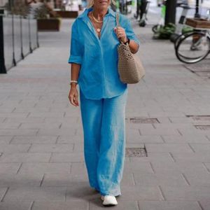 Dames tweedelige broek Vrijetijdskleding Linnen top met lange mouwen Dames Zomerpak Vrouwelijke kleding