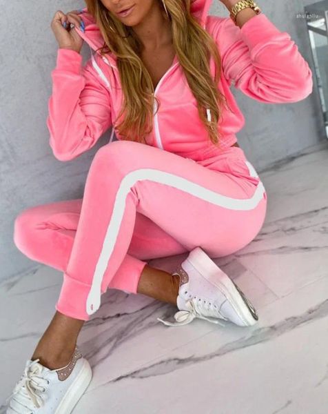 Pantalon de deux pièces pour femmes Casual Femme Ensemble 2023 Automne Sweatsuit Joggers Outfit Zip Sweat-shirt à capuche Bande Patch Pantalon de survêtement Survêtement