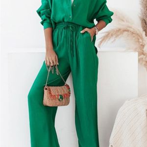 Pantalon de deux pièces à deux pièces Casual Femmes survêtement Shirts Pant Suit Summer Summer Long Manche Girt Pantalon Ligne 2 Pieces Set Femme Tenue de mode 220913